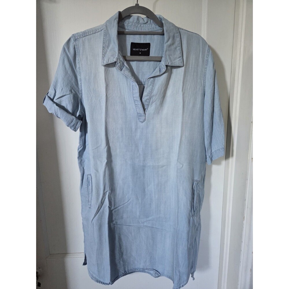 Velvet Heart Blue Chambray Tencil Shirt Dress Sz Medium Knee Length Pockets